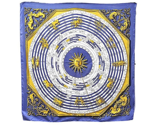 Authentic HERMES Carre 90 Scarf "DIES ET HORE" Silk Navy 0054E