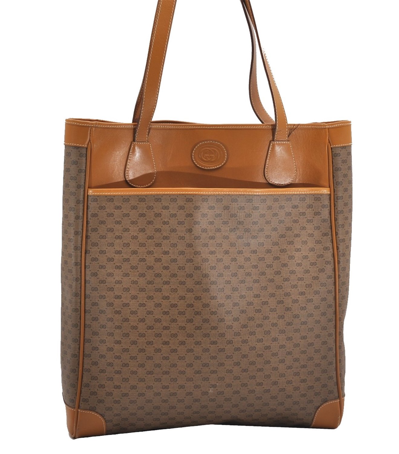 Authentic GUCCI Micro GG Vintage PVC Leather Shoulder Tote Bag Brown 0056G