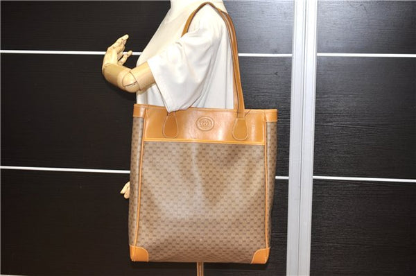 Authentic GUCCI Micro GG Vintage PVC Leather Shoulder Tote Bag Brown 0056G
