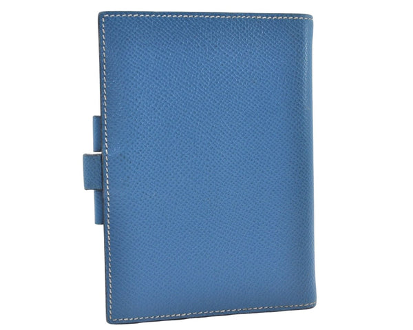 Authentic HERMES Agenda PM Day Planner Notebook Cover Leather Blue 0058E