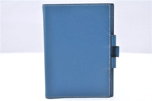 Authentic HERMES Agenda PM Day Planner Notebook Cover Leather Blue 0058E