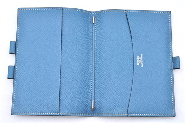 Authentic HERMES Agenda PM Day Planner Notebook Cover Leather Blue 0058E