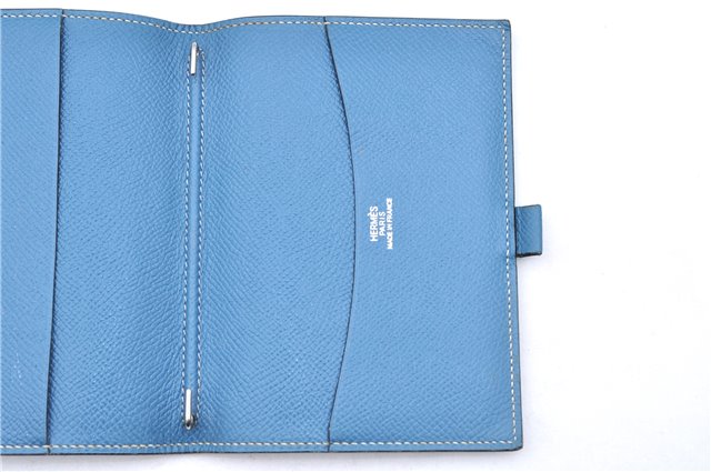 Authentic HERMES Agenda PM Day Planner Notebook Cover Leather Blue 0058E