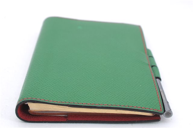 Authentic HERMES Agenda PM Day Planner Notebook Cover Leather Green 0059E