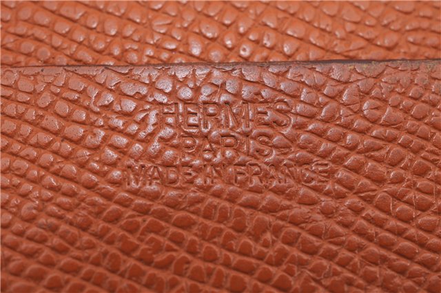 Authentic HERMES Jura Trifold Wallet Purse Leather Brown 0060E