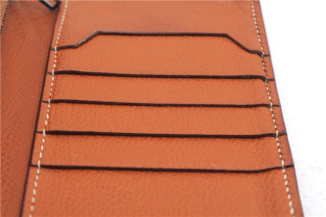 Authentic HERMES Jura Trifold Wallet Purse Leather Brown 0060E