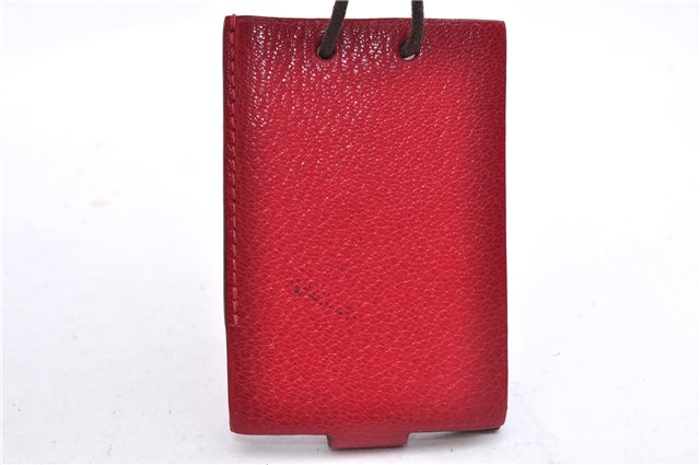 Authentic HERMES Vintage Mini Note Pad with Neck Strap Leather Red Box 0062E