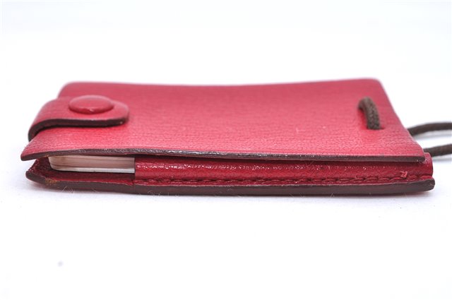 Authentic HERMES Vintage Mini Note Pad with Neck Strap Leather Red Box 0062E