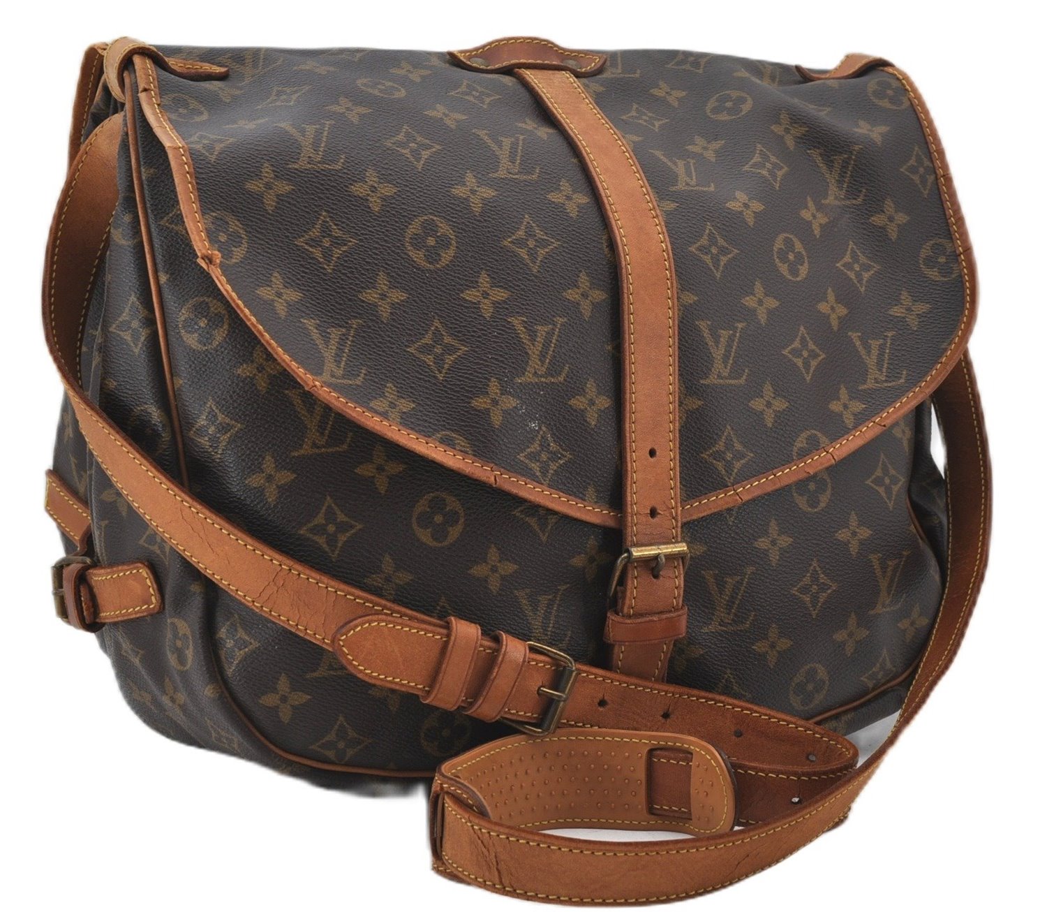 Authentic Louis Vuitton Monogram Saumur 35 Shoulder Cross Bag M42254 LV 0065F