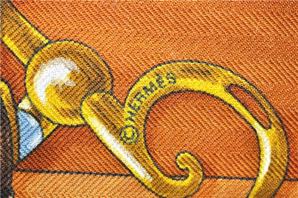 Authentic HERMES Carre Geant 90 Scarf "Festival" Cashmere Silk Brown Box 0066E