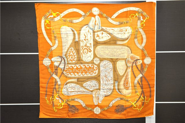 Authentic HERMES Carre Geant 90 Scarf "Festival" Cashmere Silk Brown Box 0066E