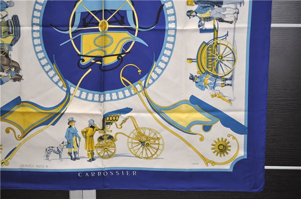 Authentic HERMES Carre 90 Scarf "CARROSSIER" Silk Blue 0067E