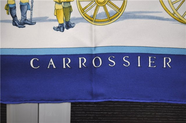 Authentic HERMES Carre 90 Scarf "CARROSSIER" Silk Blue 0067E