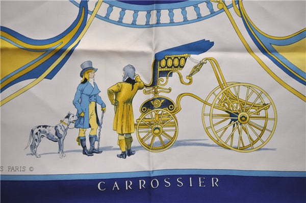 Authentic HERMES Carre 90 Scarf "CARROSSIER" Silk Blue 0067E