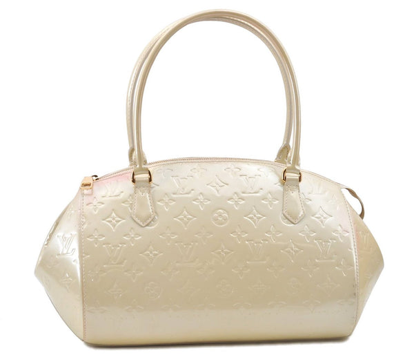 Authentic Louis Vuitton Vernis Sherwood GM Hand Bag Ivory M91487 LV 0069D