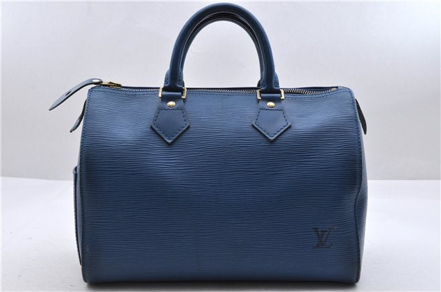 Authentic Louis Vuitton Epi Speedy 25 Hand Bag Purse Blue M43015 LV 0070D