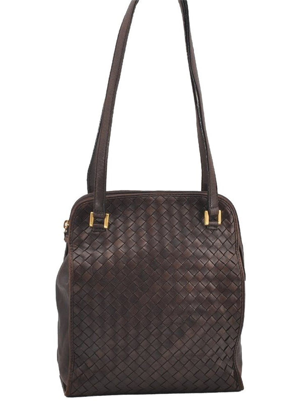 Authentic BOTTEGA VENETA Intrecciato Leather Shoulder Tote Bag Brown 0072I