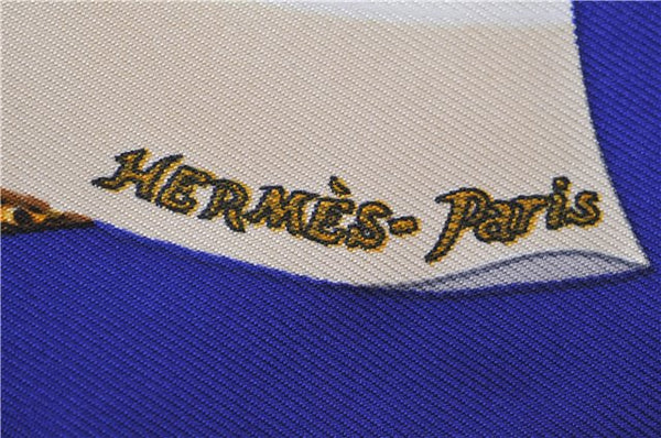 HERMES Petit Carre 40 Scarf Handkerchief "Souvenirs de Paris" Silk Blue 0075E