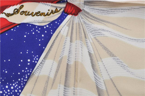 HERMES Petit Carre 40 Scarf Handkerchief "Souvenirs de Paris" Silk Blue 0075E