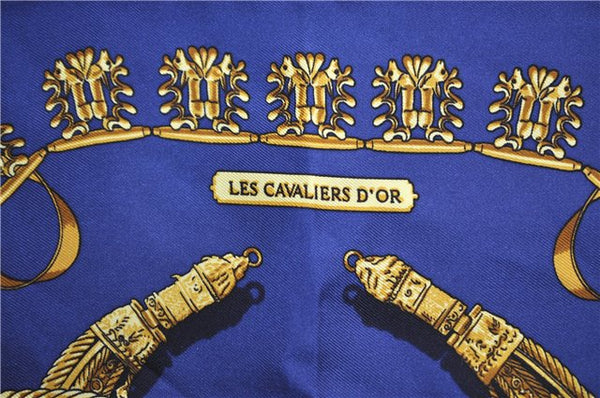 Auth HERMES Petit Carre 40 Scarf Handkerchief "LES CAVALIERS D'OR" Silk 0076E