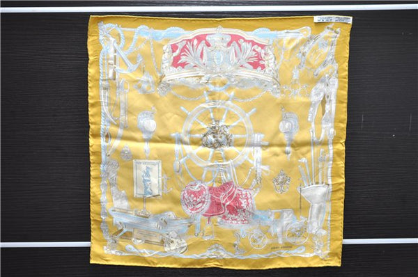 Authentic HERMES Petit Carre 40 Scarf Handkerchief "MUSEE" Silk Yellow 0078E