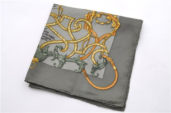 HERMES Petit Carre 40 Scarf Handkerchief "L'INSTRVCTION DV ROY" Silk Gray 0079E