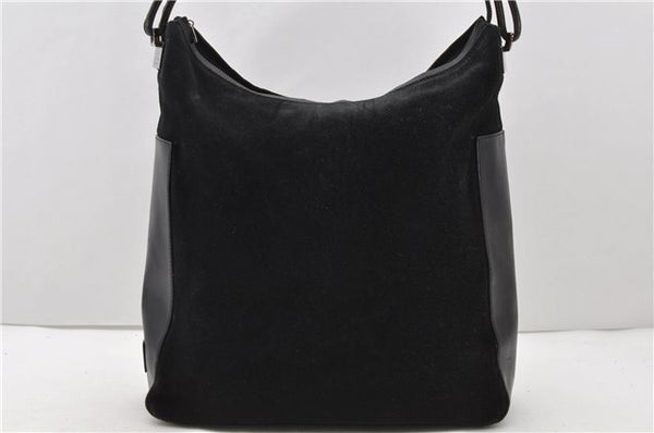 Authentic GUCCI Shoulder Hand Bag Purse Suede Leather 0013770 Black 0081D