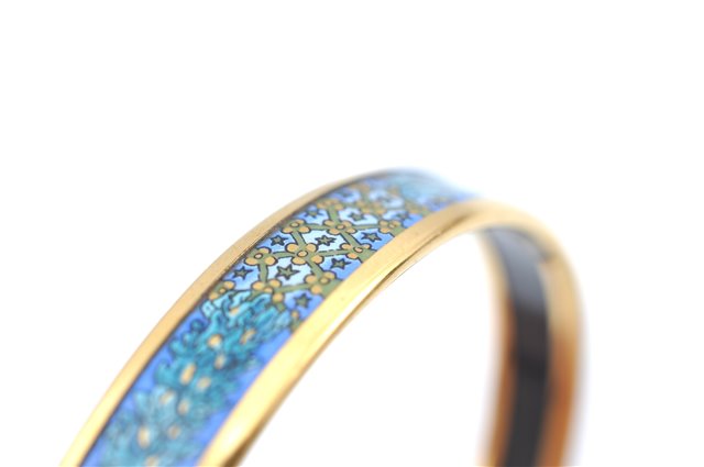 Authentic HERMES Email PM Bangle Star Motif Gold Blue 0086B