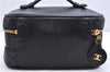 Authentic CHANEL Calf Bicolore CC Logo Vanity Hand Bag Purse Black 0086E