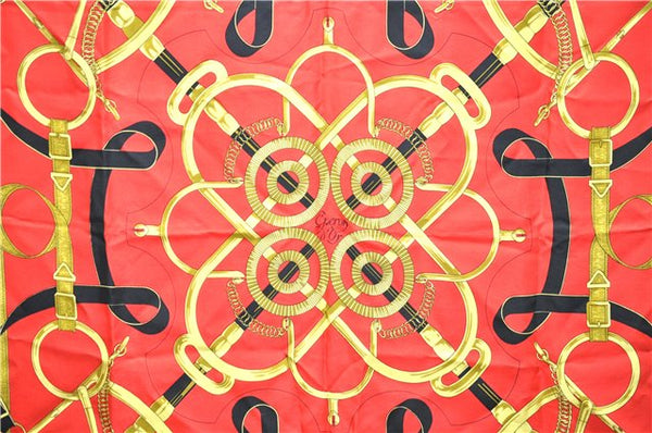 Authentic HERMES Carre 90 Scarf "EPERON D'OR" Silk Red 0087E