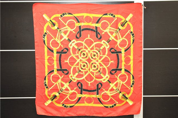 Authentic HERMES Carre 90 Scarf "EPERON D'OR" Silk Red 0087E