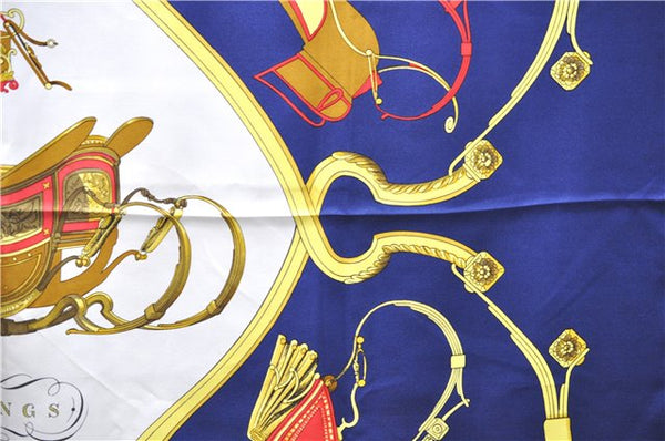 Authentic HERMES Carre 90 Scarf "SPRINGS" Silk Navy 0088E