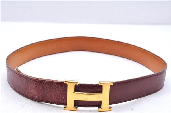 Authentic HERMES Reversible Ladies Leather Belt 75cm 29.5" Red Brown 0090E