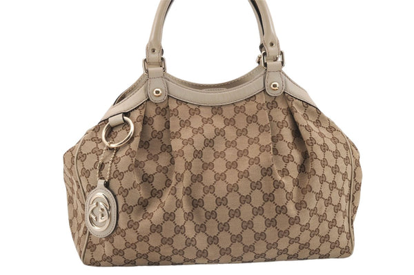 Authentic GUCCI Sukey Shoulder Tote Bag GG Canvas Leather 211944 Brown 0106E