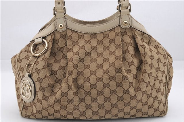 Authentic GUCCI Sukey Shoulder Tote Bag GG Canvas Leather 211944 Brown 0106E