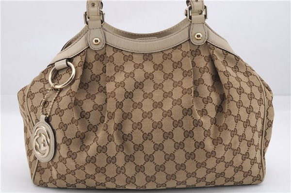 Authentic GUCCI Sukey Shoulder Tote Bag GG Canvas Leather 211944 Brown 0106E