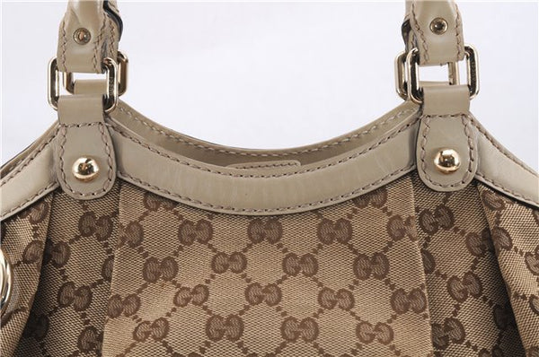 Authentic GUCCI Sukey Shoulder Tote Bag GG Canvas Leather 211944 Brown 0106E