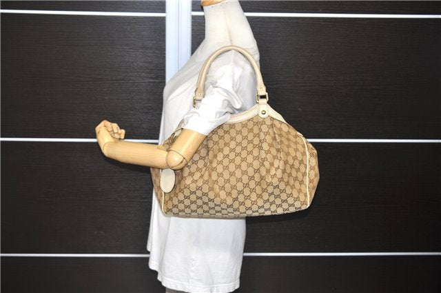 Authentic GUCCI Sukey Shoulder Tote Bag GG Canvas Leather 211944 Brown 0106E