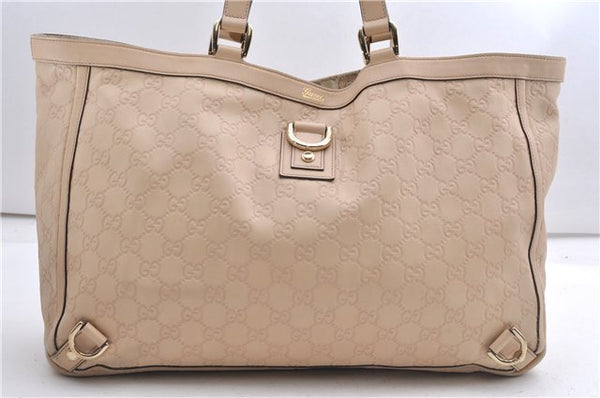 Authentic GUCCI Guccissima Abbey GG Shoulder Tote Bag Leather 141472 Beige 0108G