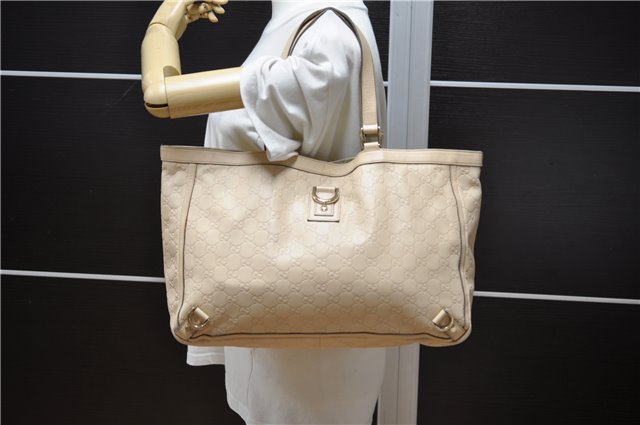 Authentic GUCCI Guccissima Abbey GG Shoulder Tote Bag Leather 141472 Beige 0108G