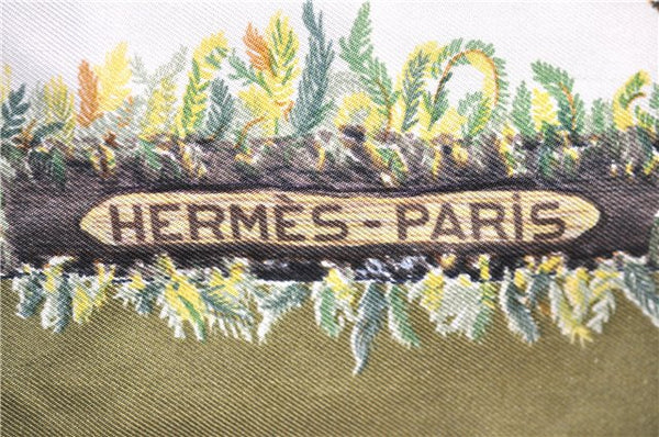 Authentic HERMES Carre 90 Scarf "Champignon" Silk Green 0109D
