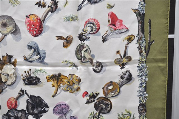 Authentic HERMES Carre 90 Scarf "Champignon" Silk Green 0109D