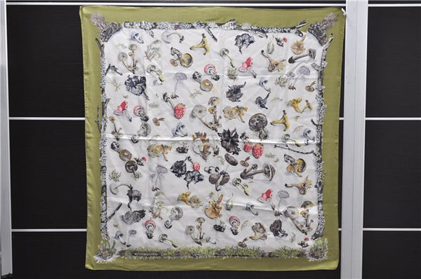 Authentic HERMES Carre 90 Scarf "Champignon" Silk Green 0109D