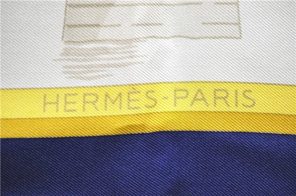 Authentic HERMES Carre 90 Scarf "LES PONTS DE PARIS" Silk Navy 0110D