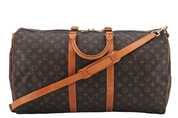 Auth Louis Vuitton Monogram Keepall Bandouliere 55 Boston Bag M41414 LV 0111E