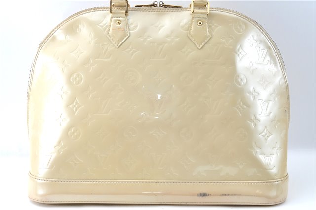 Authentic Louis Vuitton Vernis Alma GM Hand Bag Beige M91450 LV 0113C