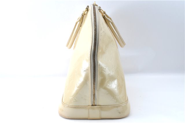 Authentic Louis Vuitton Vernis Alma GM Hand Bag Beige M91450 LV 0113C