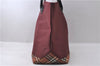 Authentic BURBERRY BLUE LABEL Check Shoulder Tote Bag Nylon Leather Red 0113D