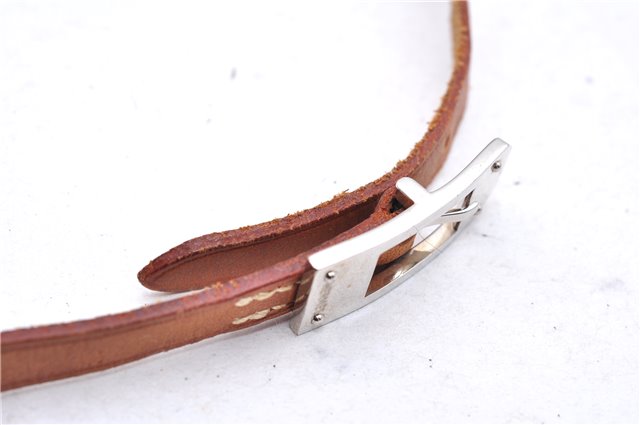 Authentic HERMES Bracelet Accessories Leather Beige Silver 0113E