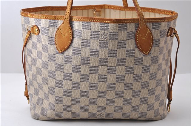 Authentic Louis Vuitton Damier Azur Neverfull PM Tote Bag N51110 LV 0115D